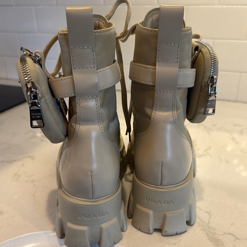 Prada Tan Combat Moto Boots with Chunky Sole - Picture 13 of 13